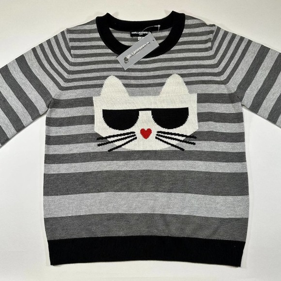 NWT Karl Lagerfeld striped sweater M and XL Crew Neck Choupette Lagerfeld - Picture 4 of 4